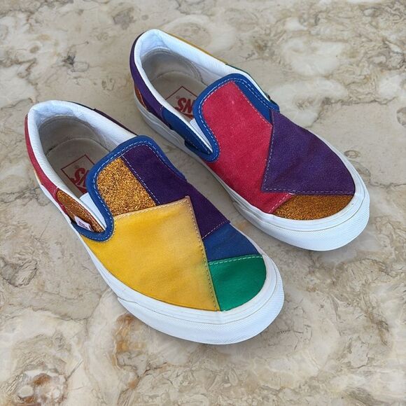 Rare VANS Pride Patchwork SLIP ON Skate Shoes UNISEX Women’s SZ 7.5 /Men’s Sz 6 - Picture 2 of 11